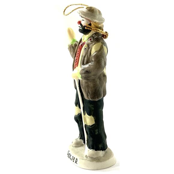 Emmett Kelly Jr Golfer Ornament Figurine Flambro 1990 Porcelain w/ Box 4” - Picture 5 of 7